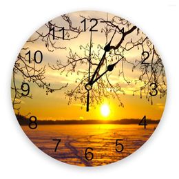 Wall Clocks Sea Sun Sky Sunset Branches Trees Creative Clock For Home Office Decoration Living Room Bedroom Kids Hanging Watch