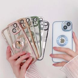Luxury Plating Soft TPU Shockproof Cases Logo Hole With Camera Lens Film Protector Clear Full Protection Cover For iPhone 14 13 12 11 Pro Max XR XS 7 8 SE2 Plus