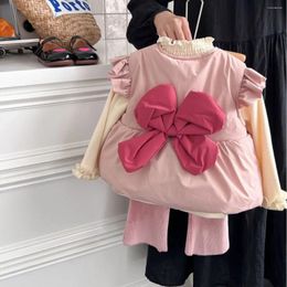 Jackets Fashion Autumn Winter Baby Girls Vests Pink Bowknot Decorated Sleeveless Coats Waistcoats Kids Outwears Clothes For