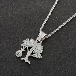 Hip Hop Gold Silver Color Cubic Zircon US Dollar Money Tree Pendant Necklace For Men Bling Jewelry264D