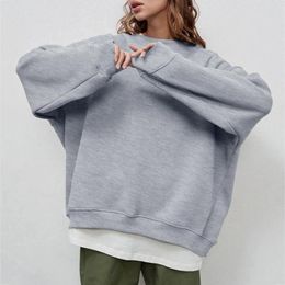 Women's Hoodies Oversized Grey Womens Sweatshirts Fleece Thicken Crew Neck Pullovers Hip Hop Retro Loose Autumn Crewneck Tucksuits Tops