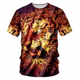 Men's T Shirts Summer T-shirt Fashion 3D Printing Tiger And Flame Lion