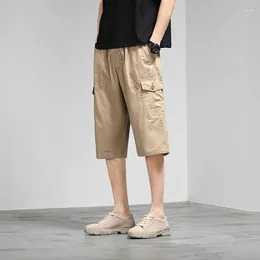 Men's Shorts KRCVES Summer Versatile Elastic Waist 6 Point Trousers Trend Casual Thin 95% Cotton Multi-Pocket Work Clothes Pants