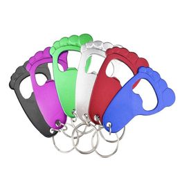 200Pcs/Lot Aluminium Alloy Foot Shape Bottle Opener with Keychain Key Tag Chain Ring Accessories