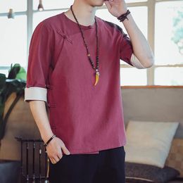 Ethnic Clothing Men's Shirt Vintage Mitre Opening Button Design Shirts Sinicism Cotton And Linen Comfort Three-quarter Sleeve Hanfu