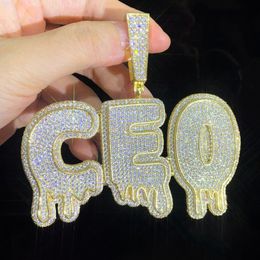 Hip Hop Full CZ Bling Iced Out Custom Name Letter Necklace With Free 3mm 24inch Rope Chain Gold Silver Bling Zirconia Men Pendant Jewellery