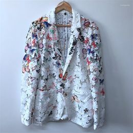 Men's Suits Butterfly Embroideries Flower Hollow Out Bud Silk Beautiful Luxuriant Individual Character Recreational Coat Male