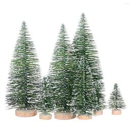 Christmas Decorations 25PCS Miniature Artificial Trees 5 Sizes With Wooden Base For Decoration DIY Party Crafts