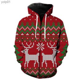 Men's Hoodies Sweatshirts Christmas Style Men's Zipper Hoodie Hip Hop Cool Spring Fashion Teens 2022 Hot Sale Casual Funny Streetwear Oversized 3D PrintL231107
