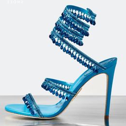 Rhinestone Snake Strass stiletto sandals Rene Caovilla Cleo 95mm Jewel Chandelier Evening shoes women's high heels Ankle Wraparound luxury designer factory
