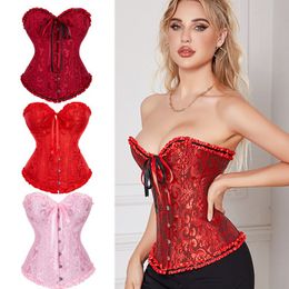 Christmas New Fashion Jacquard Brocade Corset Multicolors Plus size Lace up Women Ribbon Floral Embroidery Overbust Sexy Dance Party Corset Bustiers (No G Panty)