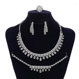 Necklace Earrings Set Jewellery HADIYANA Charming Ladies Wedding Party Bracelet Ring High Quality Zircon CN2166 Christmas Gift