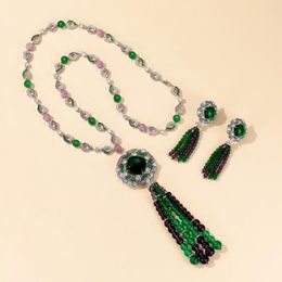 Chains European And American Green Colour Beads Tassel Earrings Atmospheric Sweater Chain Mother's Holiday Jewellery