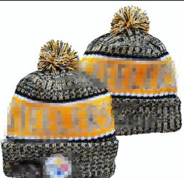 Men Knitted Cuffed Pom Pittsburgh Beanies PIT Bobble Hats Sport Knit Hat Striped Sideline Wool Warm BasEball Beanies Cap For Women A2