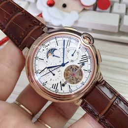 men's watch movement watches high quality diamond watch for men montre designer automatic Luxury Classic Tourbillon golden coffee leather belt folding button