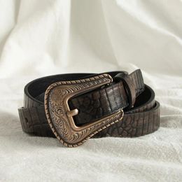 Vintage Embossed Western Style western double buckle belt - Elegant and Thin