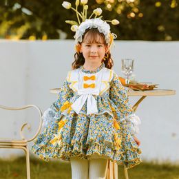 Vestidos de menina Autumn roupas de bebê espanhol vintage lolita baest impressão de aniversário festa de aniversário de Natal Principal Princess Dress A1908 230407