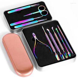 Nail Art Kits Enhancement Stainless Steel Tweezers Colorful Titanium Straight Head Acne Hook Clip Needle Beauty Tool Set