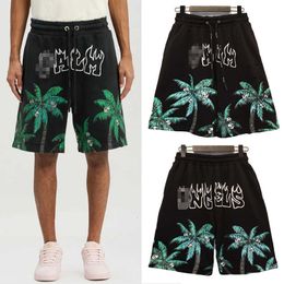 Trendy 24 Palm Angel Coconut Tree Skeleton Flame Letter Printed Casual Shorts for Men and Women Beach Pants