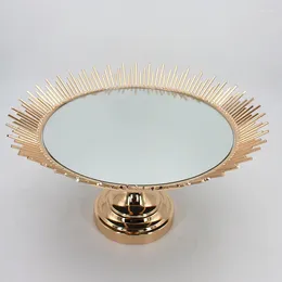 Decorative Figurines Round Metal Serving Tray Decoration Crystal Trays Mirror Storage Fruit Bowl