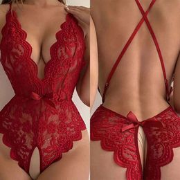 Sexy Costume Exotic Sexy Deep V Temptation Open Crotch Free Red Sleeping Bodysuit Adult Underwear Erotic Babydoll Sleepwear Slim Dress