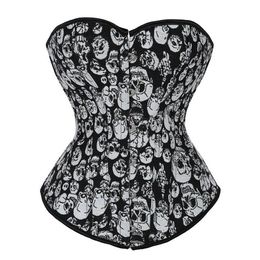 Women Gothic Skulls Corset Top Plus Size S-6XL Lace-up Vintage Steampunk Overbust Body Shaper Waist Trainer Shapewear Corselet2870