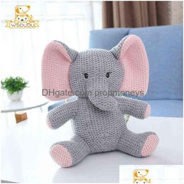 Plush Dolls Plush Dolls Knitted Toys Bunny Bear Dinosaur Elephant Rabbit Plaid Knit Stuffed Decor Pillow Animal Pography Newborn Kid G Dhrkd