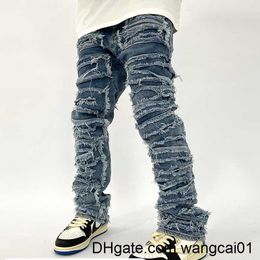 Men's Jeans Retro Ho Ripped Distressed Jeans for Men Straight Washed Harajuku Hip Hop Loose Denim Trousers Vibe Sty Casual Jean Pants 0407H23