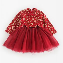 Girl's Dresses Christmas Princess Dress For Girls Plus Velvet Thicken Warm Winter Infant Baby Clothes Chinese Style Year Kids Tutu Dresses 230406