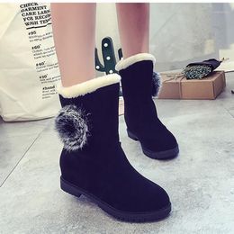 Boots Mid Calf Snow Platform Hidden Wedges Women Shoes Black Red Yellow Fashion Ladies Warm Fur Winter1