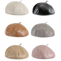 Berets Women Hat For Four Season Octagonal Beanie Girls Spring Autumn PU Leathers Cap Breathable Headdress Artist