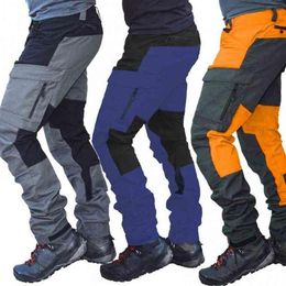 Men Fashion Colour Block Multi Pockets Sports Long Cargo Pants Work Trousers Men's Tactical Work Out Quick Dry Pants cargo pan289F