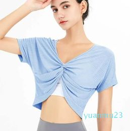 Yoga Tops Women Vneck Breathable Quick Dry Short Tshirt Casual Running Fitness Gym Clothes Solid Color Workout Shirt