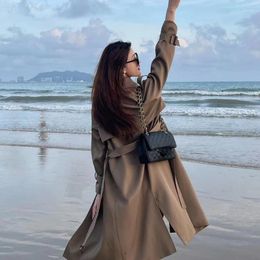Women's Trench Coats Korean Chic British Retro Windbreaker Coat Spring And Autumn Small Mid Length England Style XS-XL