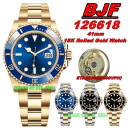BJF Rolled Gold Watches 126618 Super Date 904L 18K Rolled Gold 41mm ETA2836 Autoamtic Mens Watch Sapphire Blue Dial 18k Yellow Gold Bracelet Gents Wristwatches