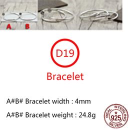 D19 S925 Sterling Silver Bracelet Hip Hop Street Fashion Couple Jewelry Personalized Punk Style Willow Nail Solid Cross Flower Letter Shape Gift for Lovers
