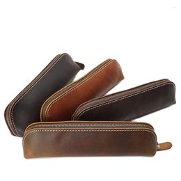 Wallets Vintage Handmade Pen Pencil For Women And Men Genuine Cowhide Leather Tool Bags Pocket Female Stationery Coin Purses