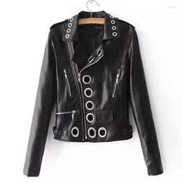 Women's Leather Women Jacket 2023 Spring Autumn Fashion Metal Ring PU Coat Short Style