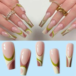 False Nails 24Pcs Gel Press On Wearable Stripe Pattern Finished Fingernail Detachable Fake Nail Tips