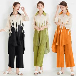 Women's Two Piece Pants Sanzhai Loose Size Temperament Shirt Top Design Sense Small Set 2023 Spring Western Style Fashion