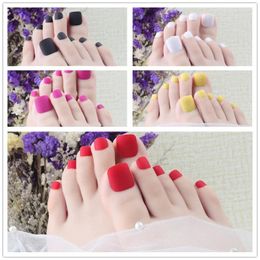 Nail Art Kits 24Pcs Foot Fake Toenail Patches French Scrub Full Coverage DIY Solid Color