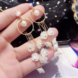 Stud Earrings 2023 Summer Long Tassel Pearl Light Luxury Personality Accessories Fashion All-match Simple Jewellery Gift Trend