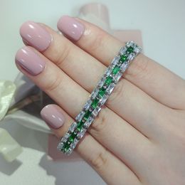 Ins Top Sell Wedding Bracelets Luxury Jewellery Sparkling 18K White Gold Fill Emerald CZ Diamond Gemstones Party Eternity Women Bridal Bangle For Lover Gift