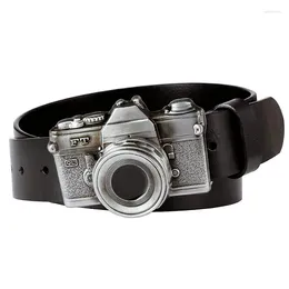 Belts SLR Camera Model Metal Buckle Retro Punk Style Belt Genuine Leather Men Women Gift