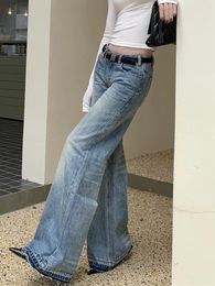 Women's Jeans Ripped Micro Flare 2024 High Waist Wide Leg Loose Casual Denim Pants Female Blue Trousers Korean Fashion Y2K Vintage