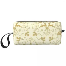 Cosmetic Bags Christmas Gold Scrolls Reindeer Portable Makeup Case For Travel Camping Outside Activity Toiletry Jewelry Bag