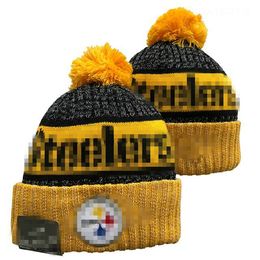 Men Knitted Cuffed Pom Pittsburgh Beanies PIT Bobble Hats Sport Knit Hat Striped Sideline Wool Warm BasEball Beanies Cap For Women