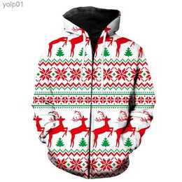 Men's Hoodies Sweatshirts Christmas Style Men's Zipper Hoodie Teens 3D Print With Hood Jackets Oversized Spring Streetwear Long Sle Unisex Hip Hop TopsL231107