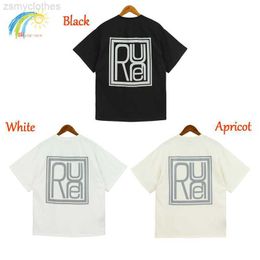 Men's T-Shirts Streetwear Loose Black Rhude T-Shirt Men Women 100% Cotton Square Print Rhude Tee Casual Oversized Patchwork Top