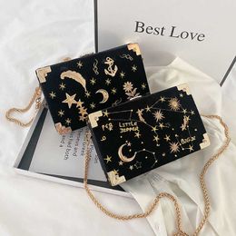 Shoulder Bags Velvet Small Square for Women New Korean Embroidery Fashion Versatile Chain Single Messenger Box 230404